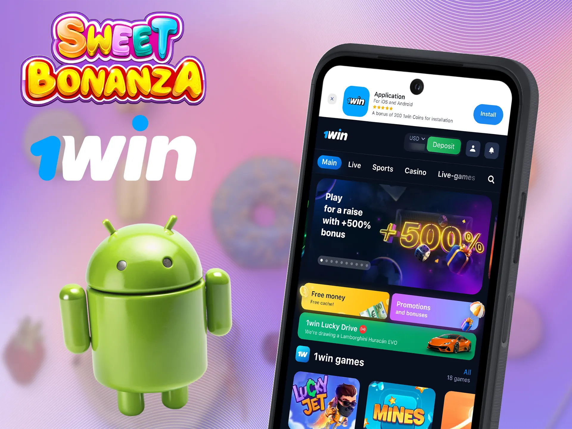 To install the 1Win APK for Android and play Sweet Bonanza, follow these steps.