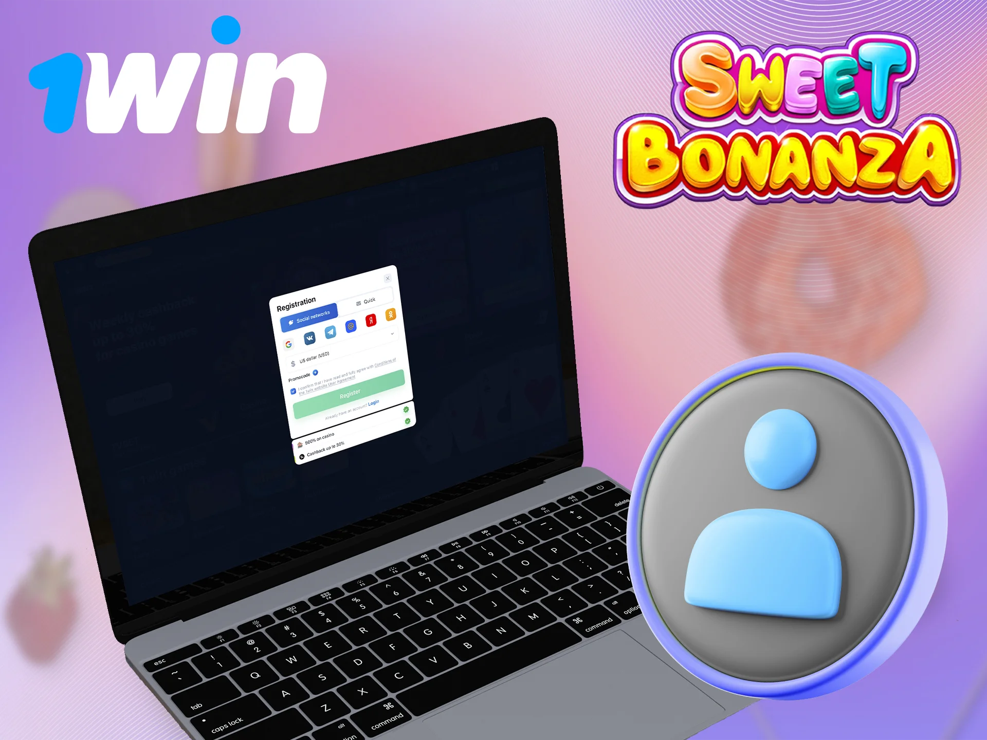 Follow these steps to register at 1Win and start playing Sweet Bonanza.