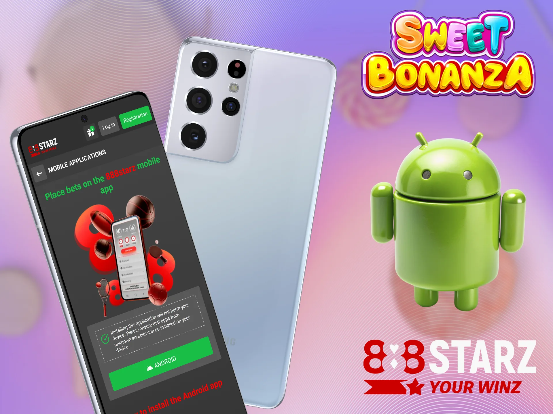 Install the 888Starz app and start playing Sweet Bonanza on Android.