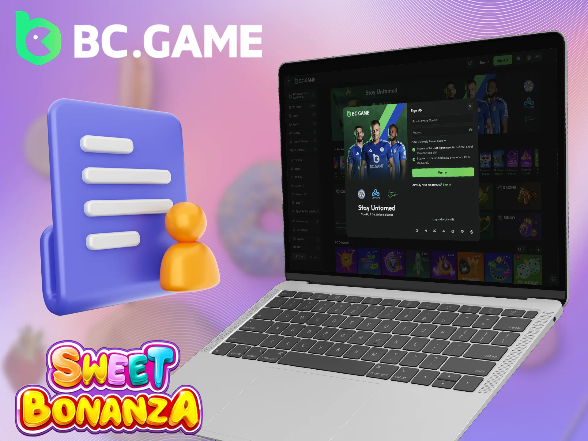 To start playing Sweet Bonanza on BC Game, here is how to register.