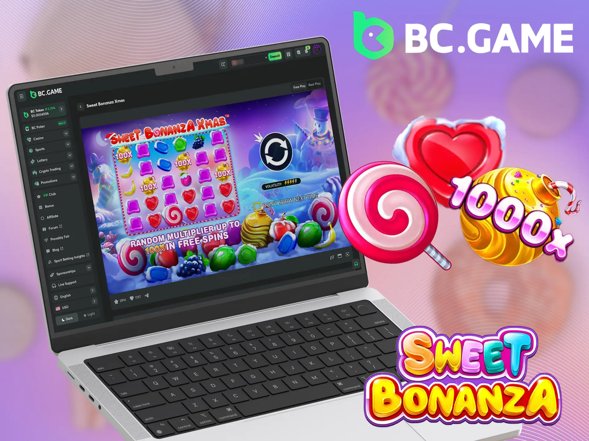 BC Game features several versions of the Sweet Bonanza game.