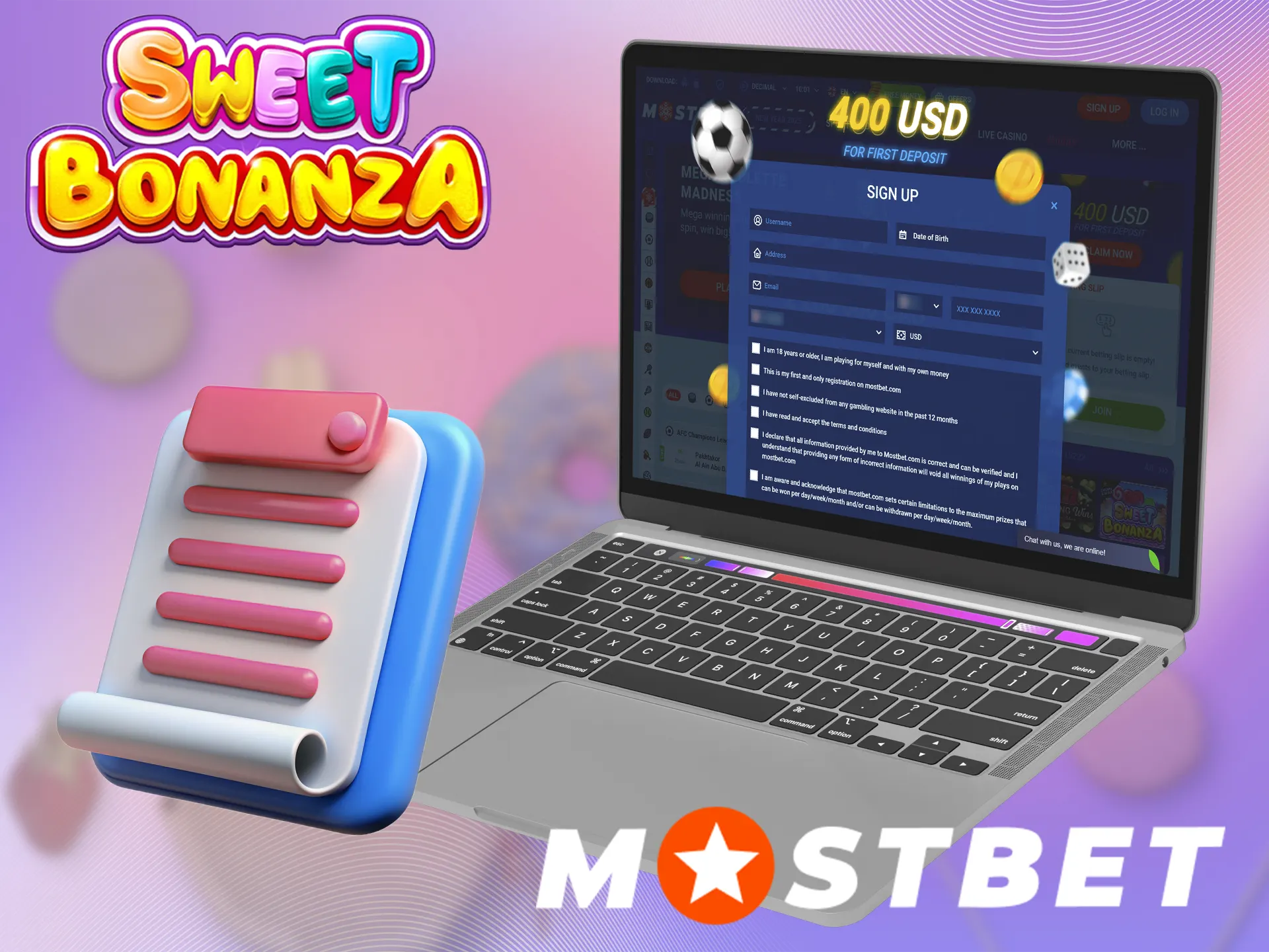 How to register and start playing Sweet Bonanza at Mostbet.